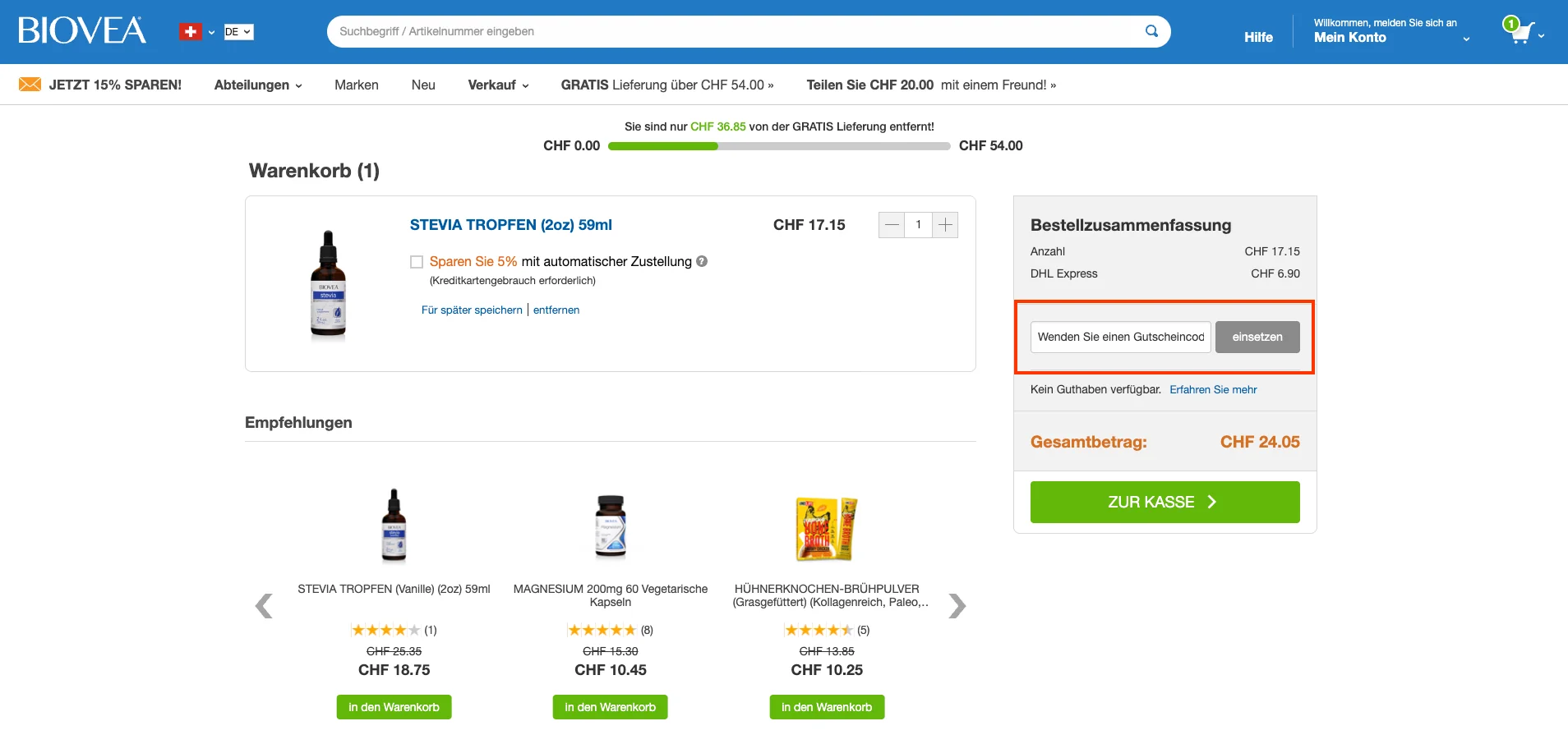 Wie verwendet man den Gutscheincode? - Biovea