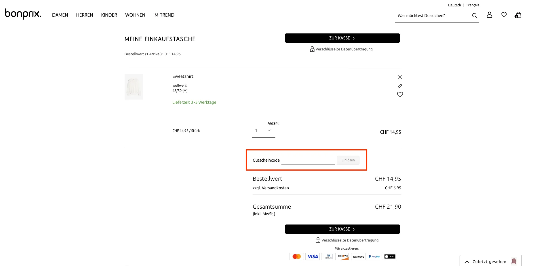Wie verwendet man den Gutscheincode? - Bonprix