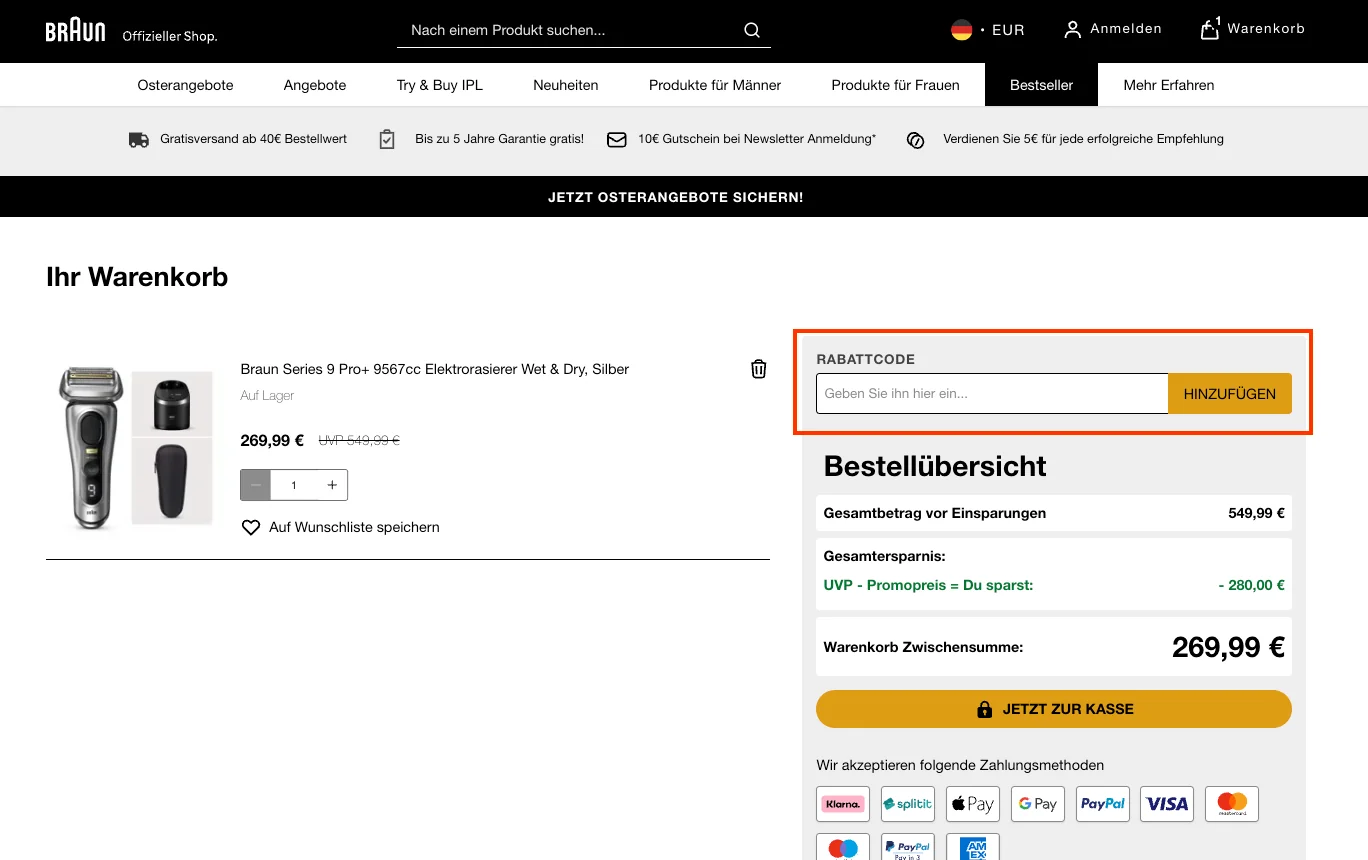 Wie verwendet man den Gutscheincode? - Braun