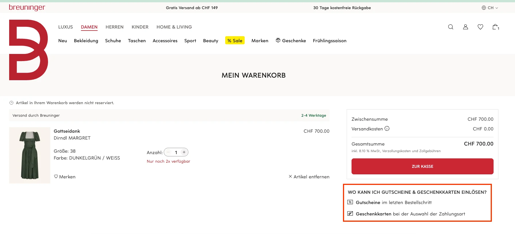 Wie verwendet man den Gutscheincode? - Breuninger