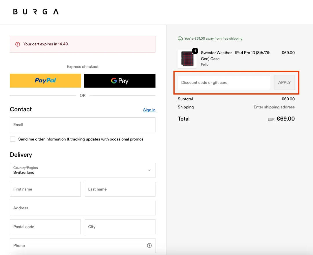 Wie verwendet man den Gutscheincode? - Burga