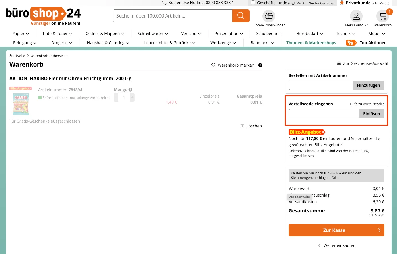 Wie verwendet man den Gutscheincode? - Büroshop24