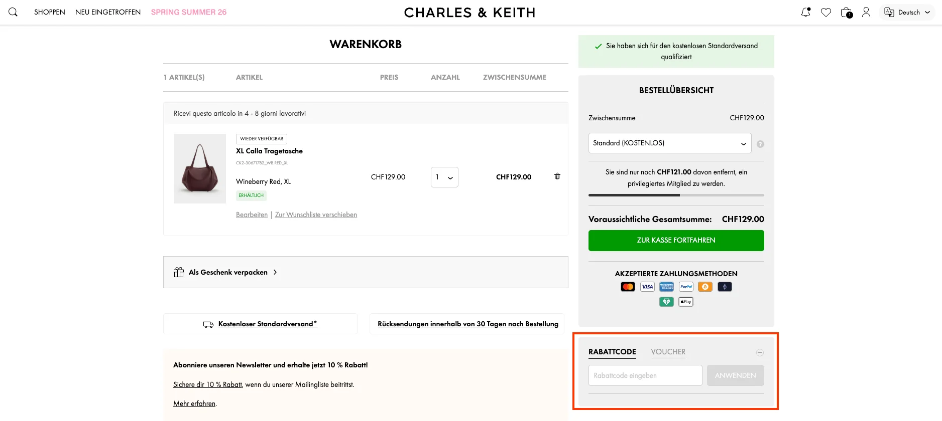 Wie verwendet man den Gutscheincode? - Charles &amp; Keith