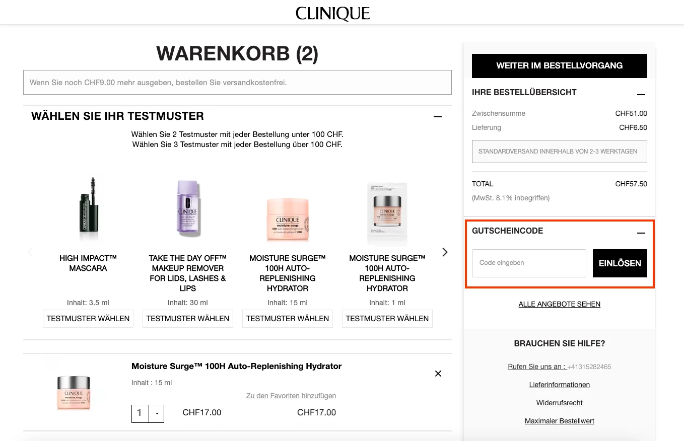 Wie verwendet man den Gutscheincode? - Clinique