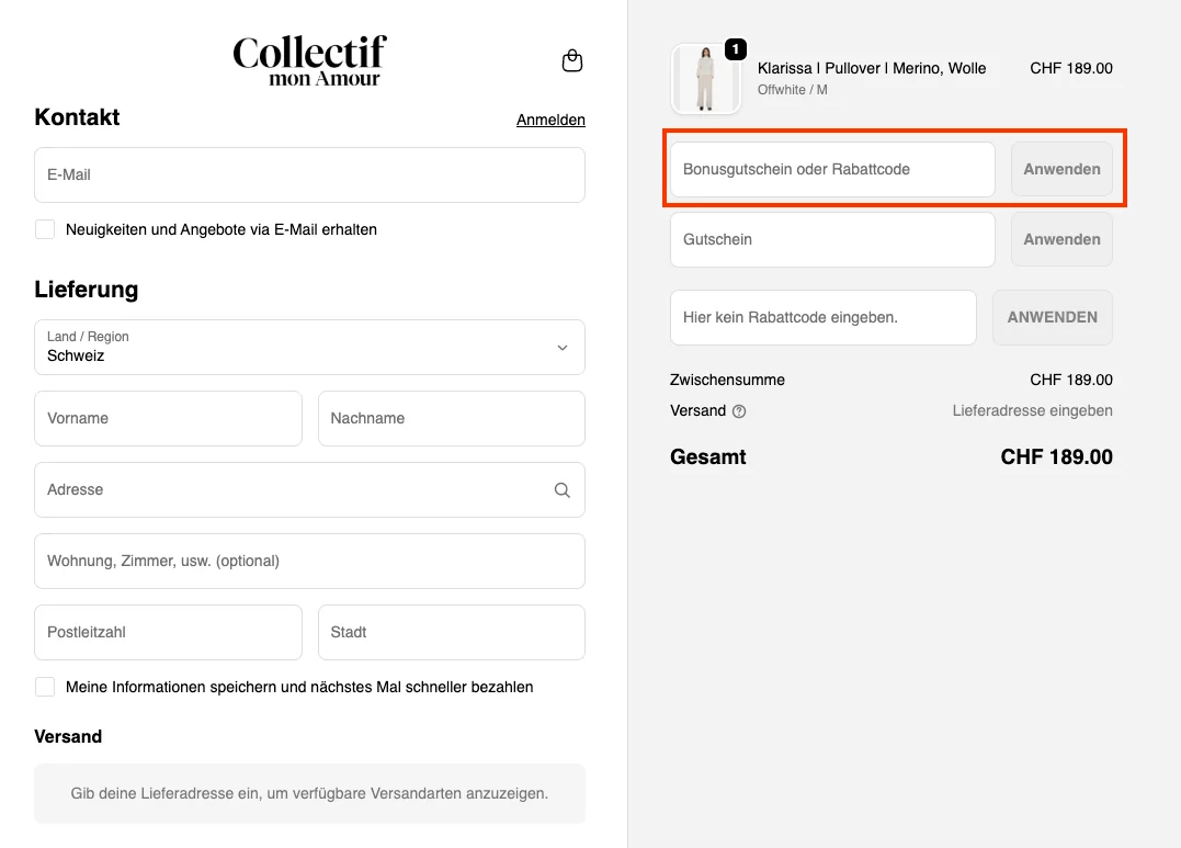 Wie verwendet man den Gutscheincode? - Collectif mon Amour