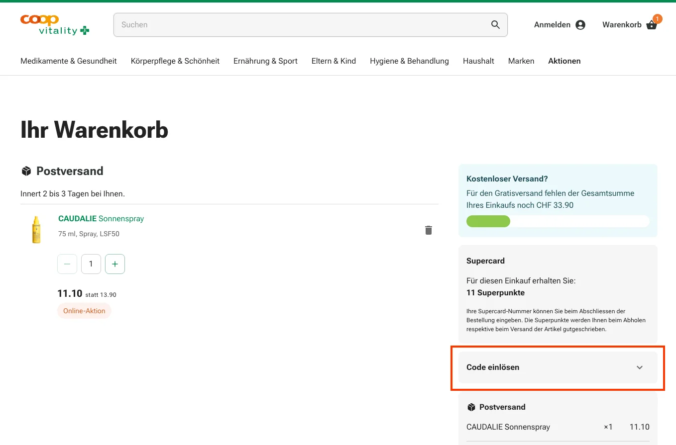 Wie verwendet man den Gutscheincode? - Coop Vitality