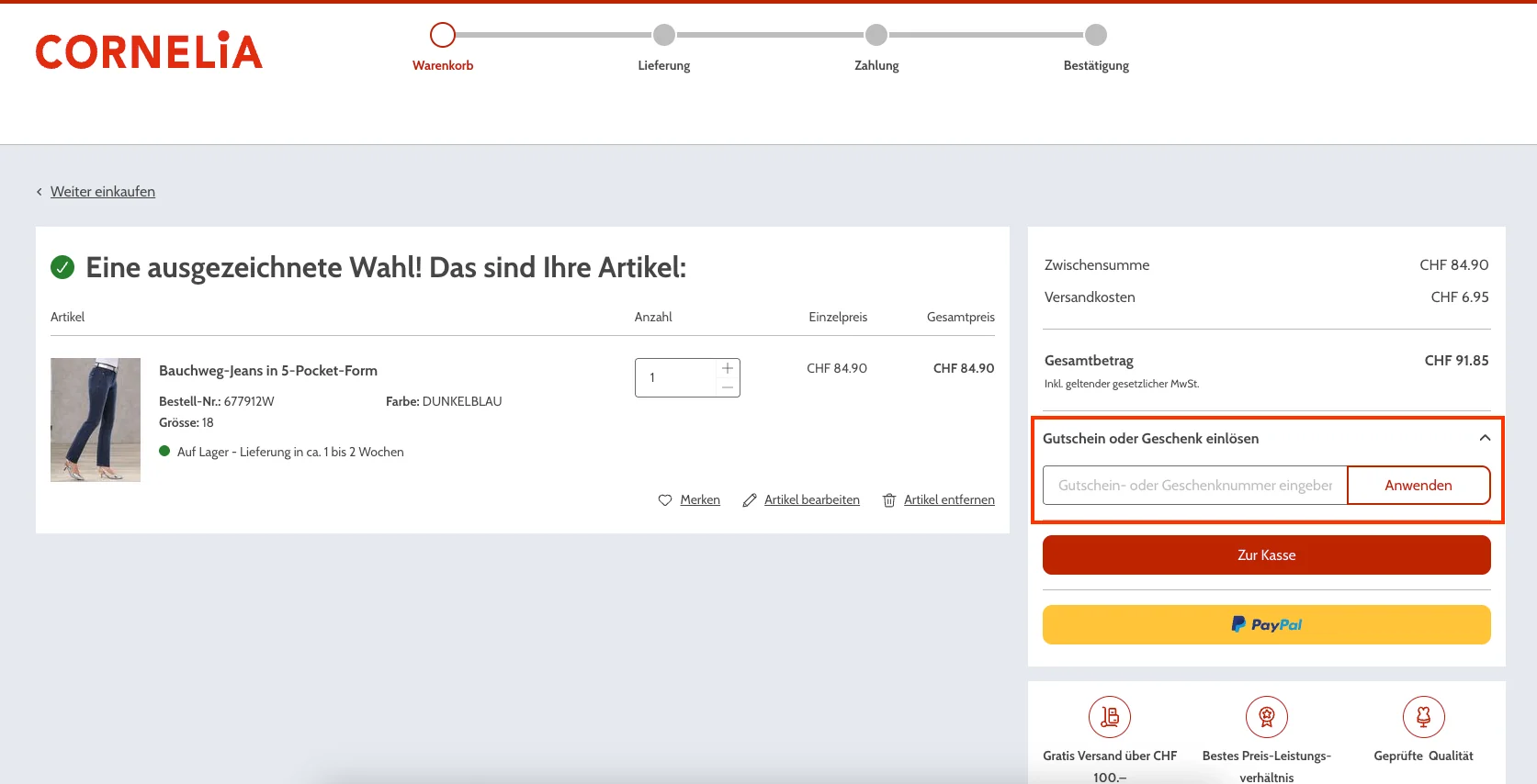 Wie verwendet man den Gutscheincode? - Cornelia