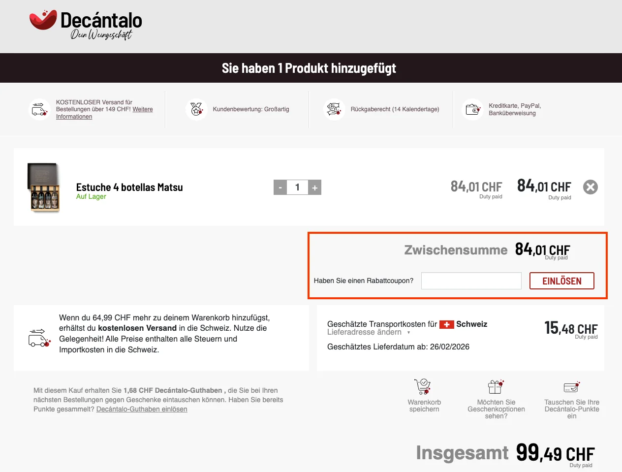 Wie verwendet man den Gutscheincode? - Decantalo