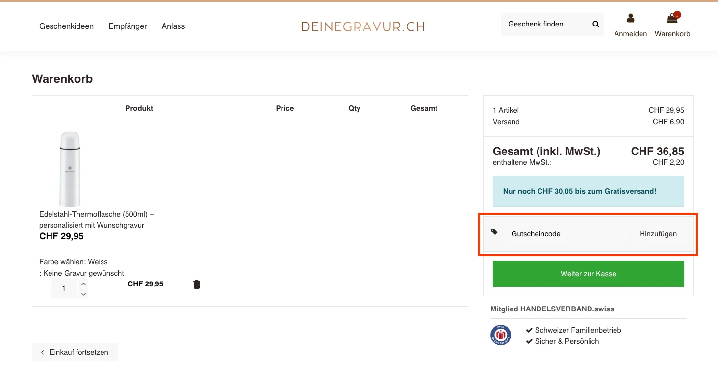 Wie verwendet man den Gutscheincode? - deine Gravur