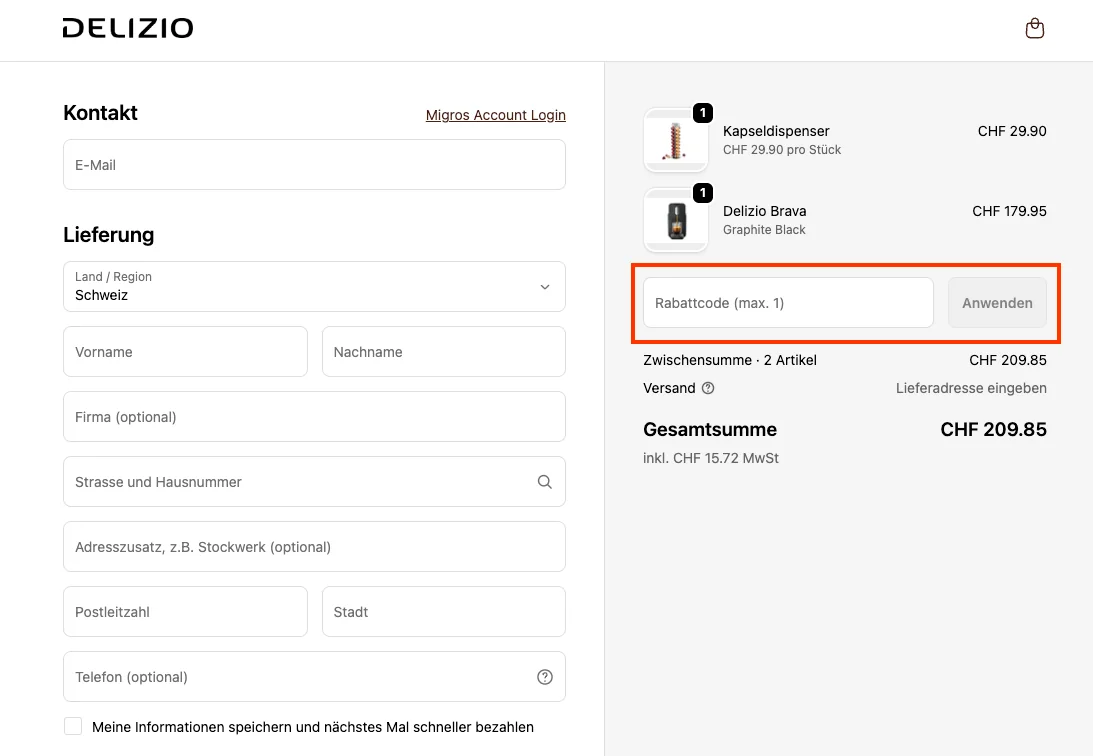 Wie verwendet man den Gutscheincode? - Delizio
