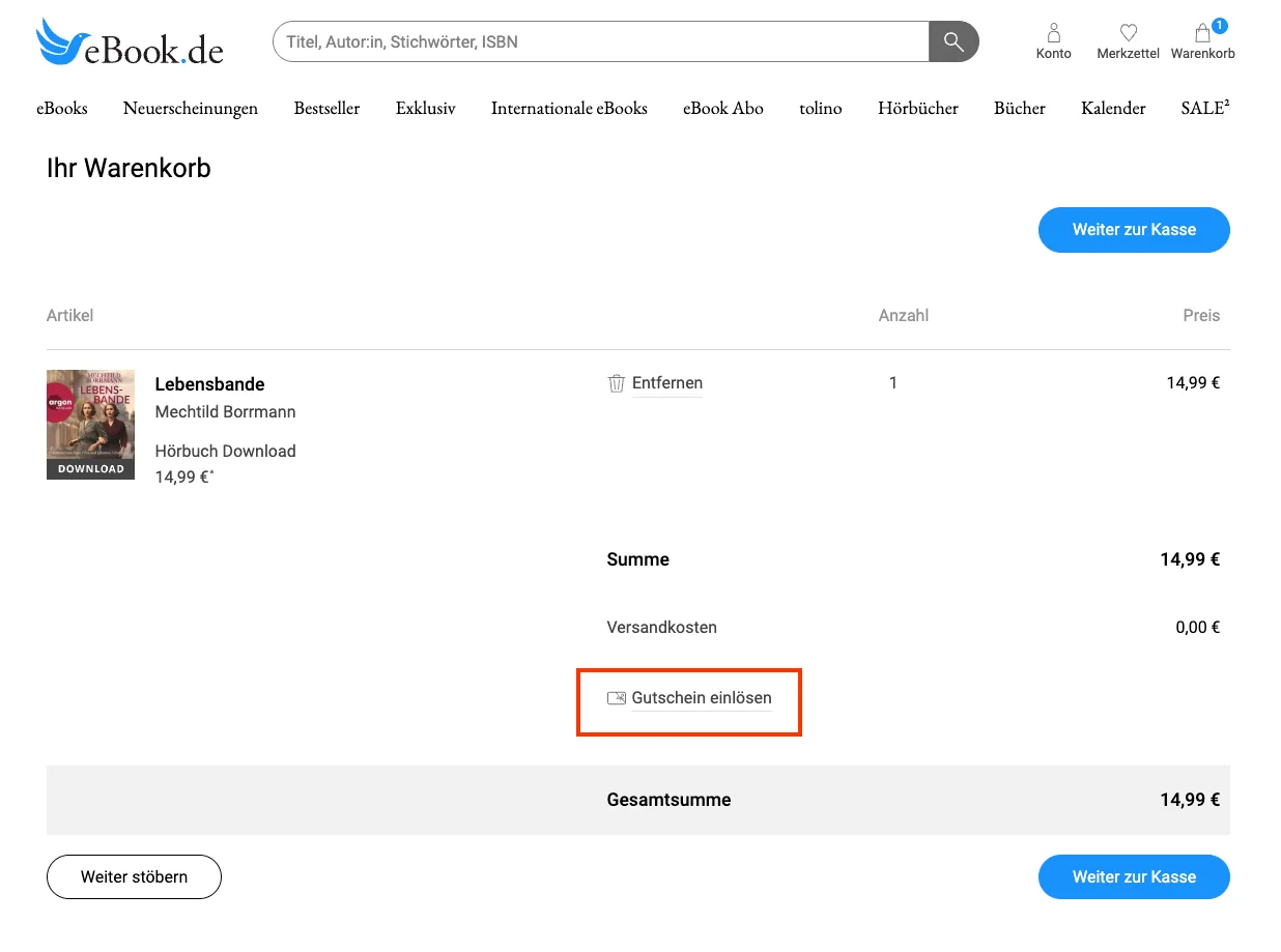 Wie verwendet man den Gutscheincode? - eBook