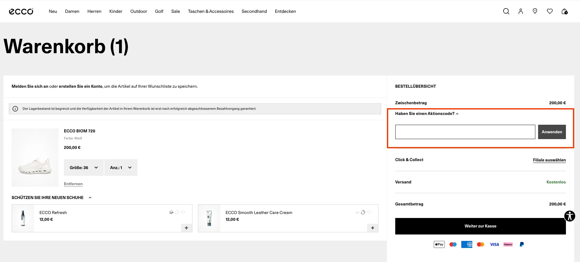 Wie verwendet man den Gutscheincode? - Ecco