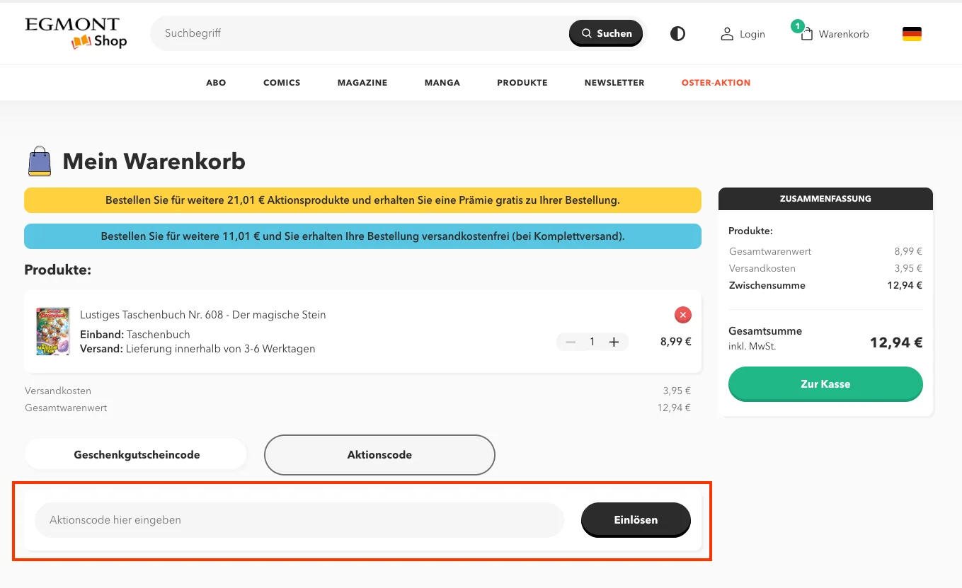 Wie verwendet man den Gutscheincode? - Egmont Shop
