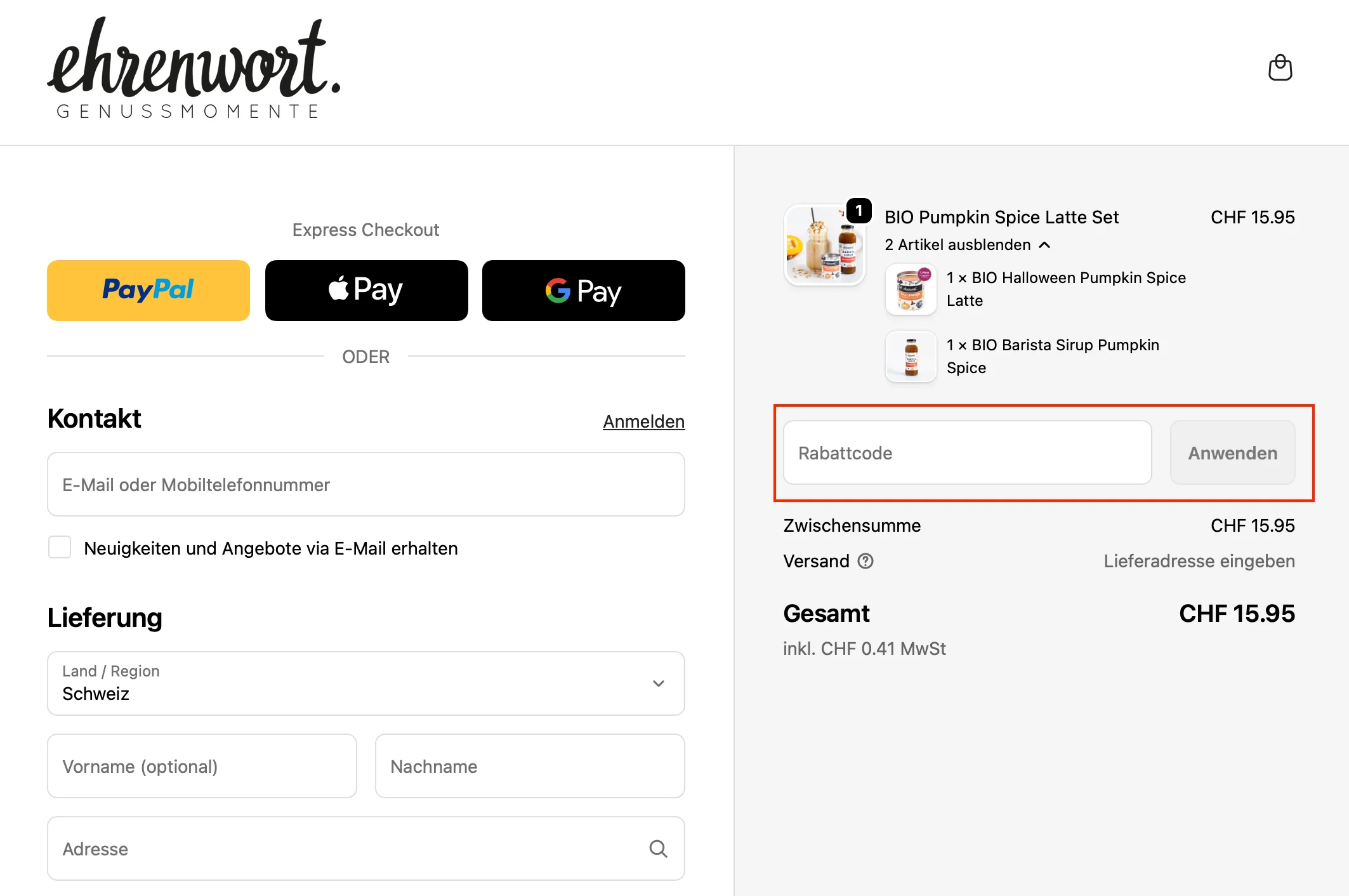 Wie verwendet man den Gutscheincode? - ehrenwort