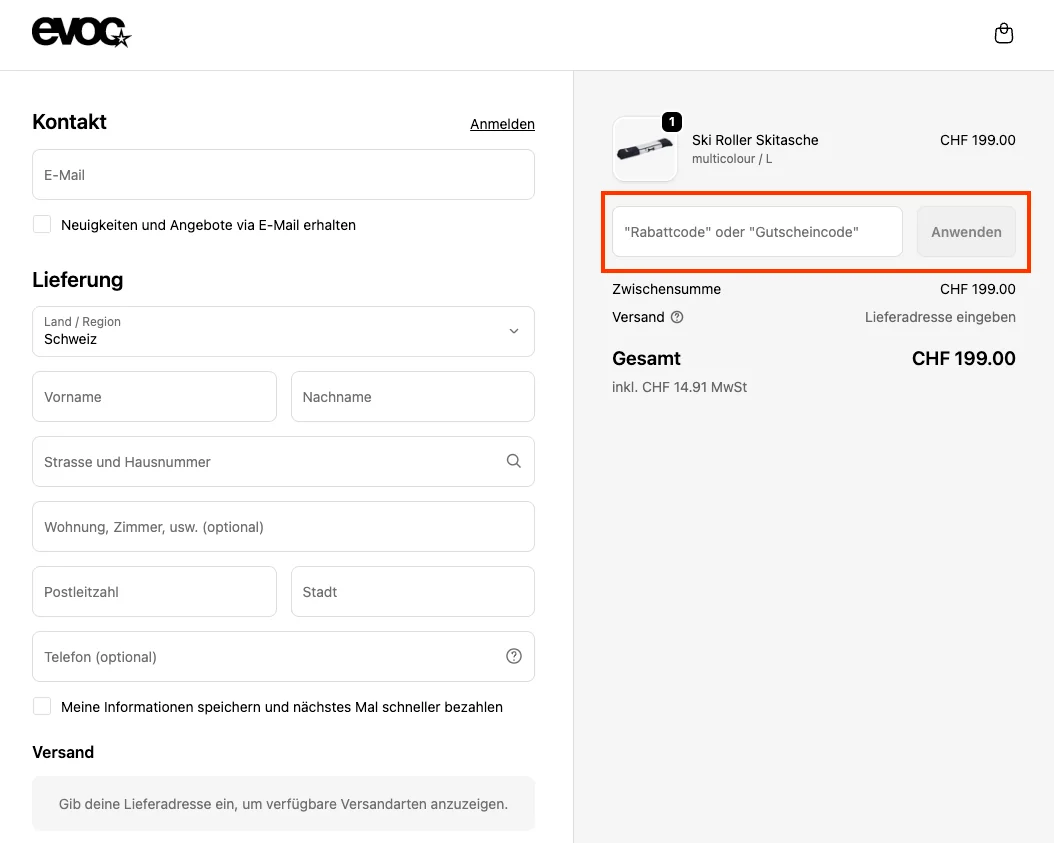 Wie verwendet man den Gutscheincode? - EVOC