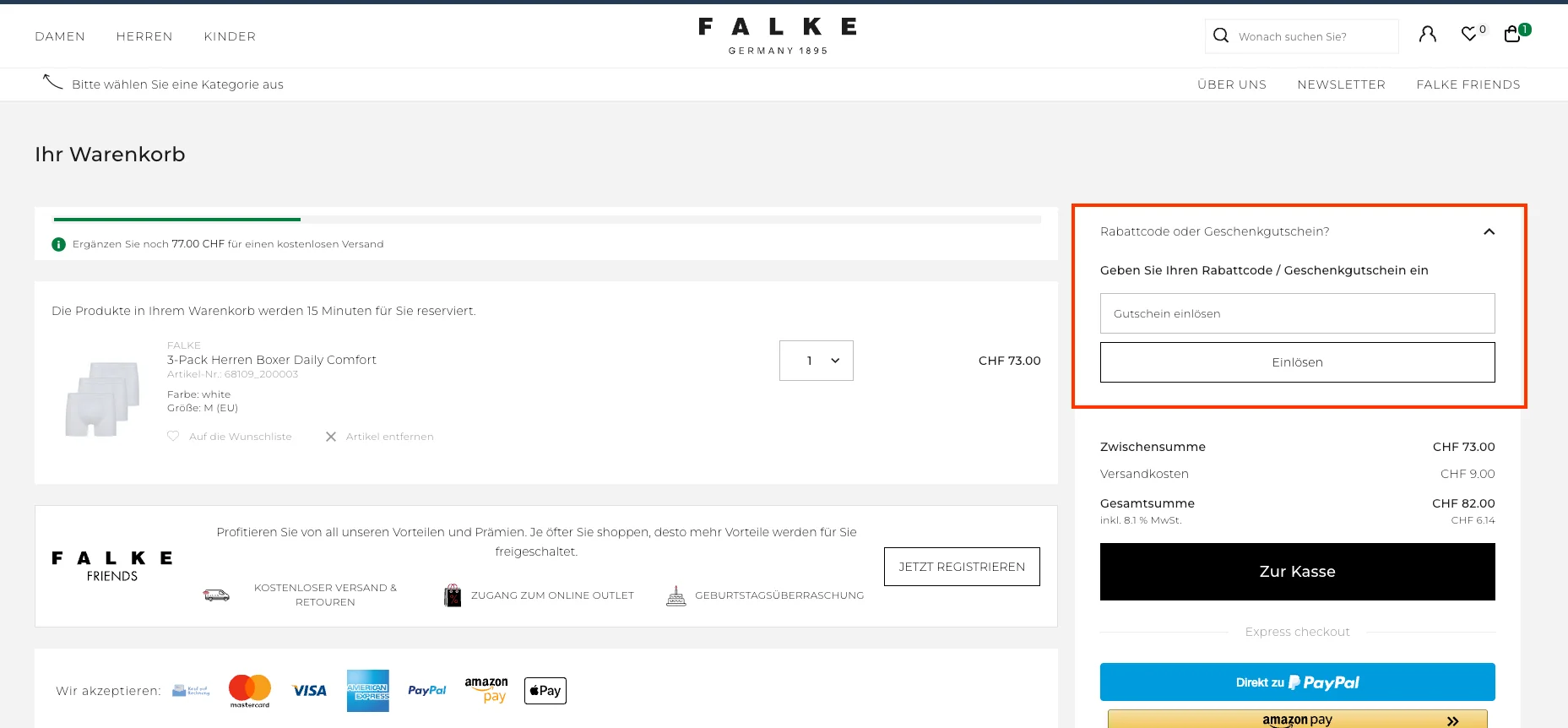 Wie verwendet man den Gutscheincode? - Falke