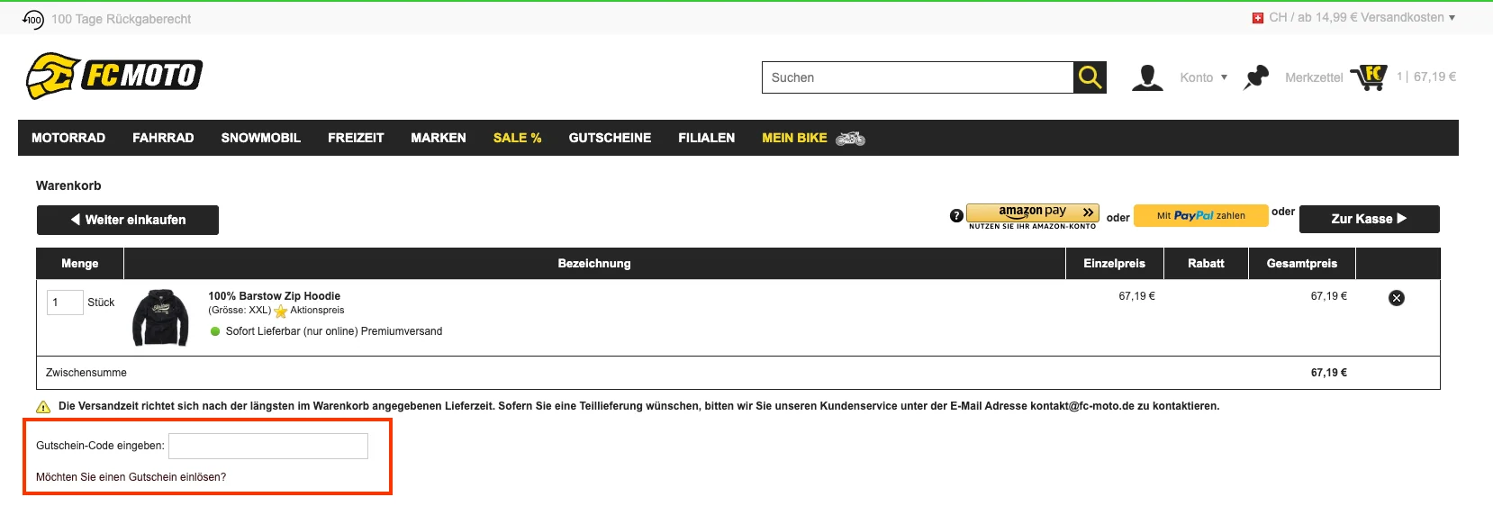 Wie verwendet man den Gutscheincode? - FC Moto