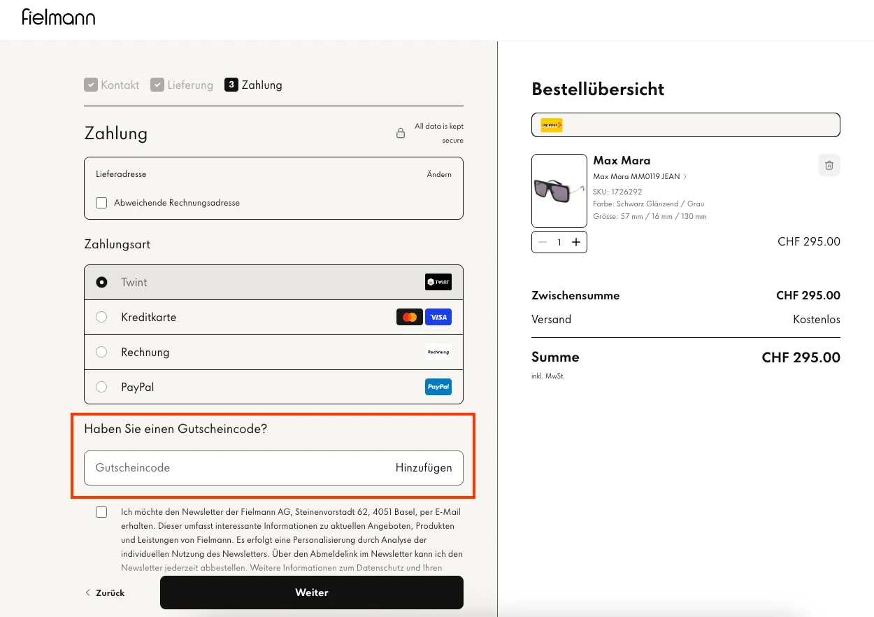 Wie verwendet man den Gutscheincode? - Fielmann