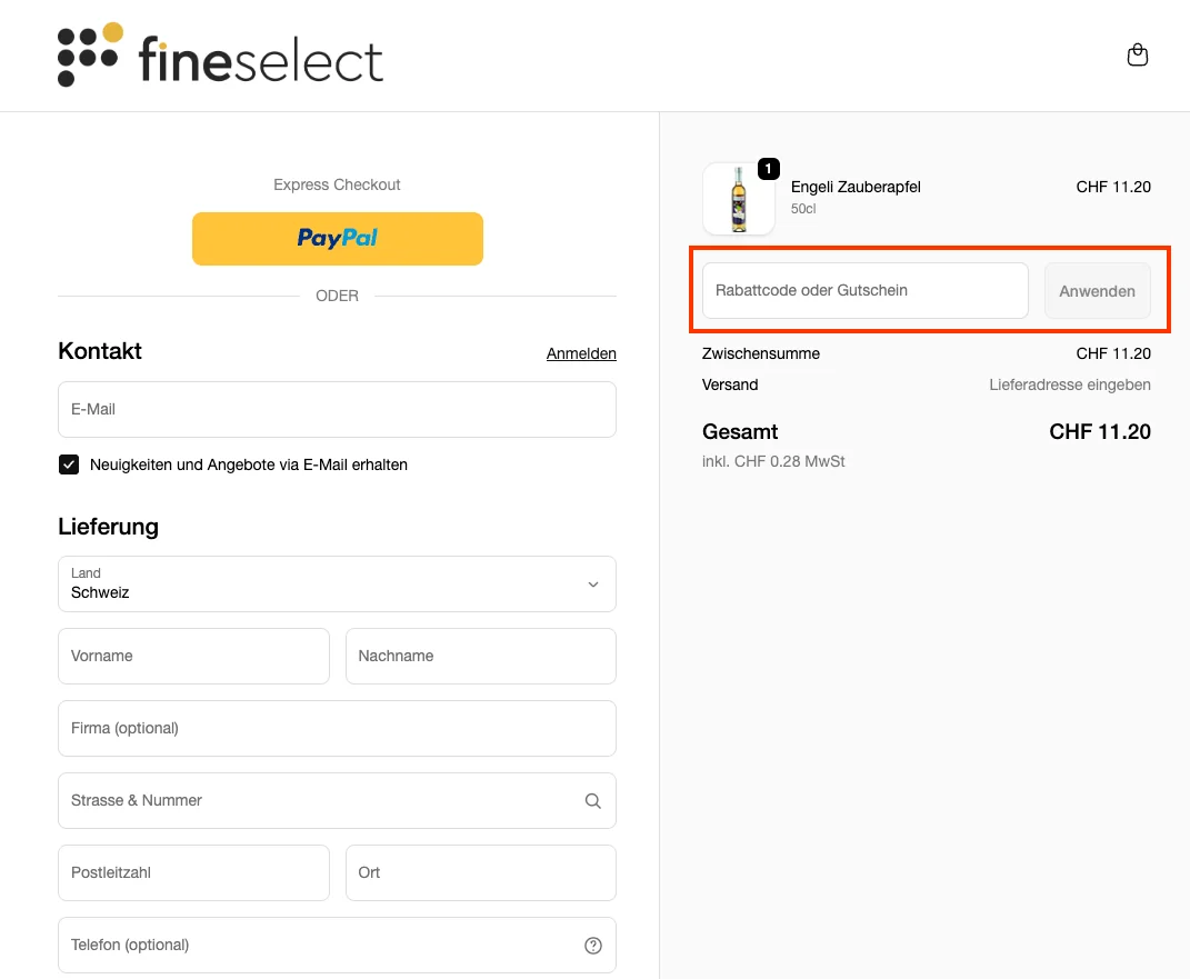 Wie verwendet man den Gutscheincode? - fineselect