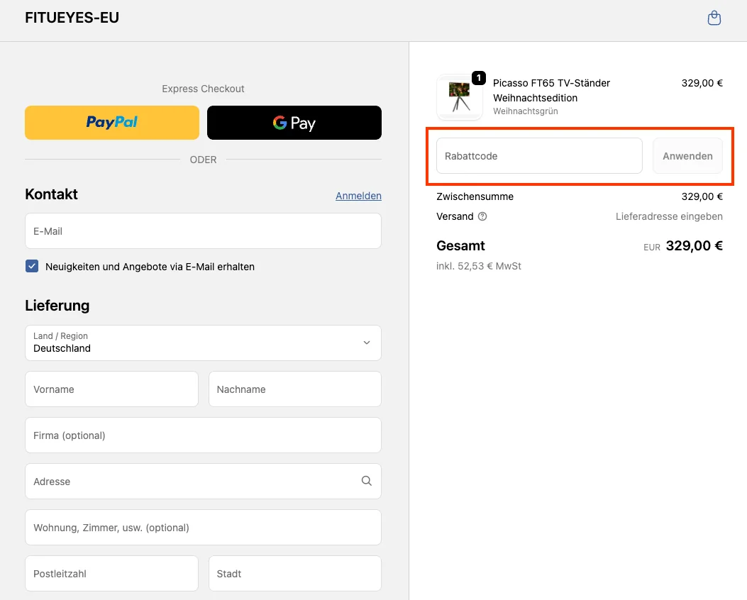 Wie verwendet man den Gutscheincode? - FITUEYES