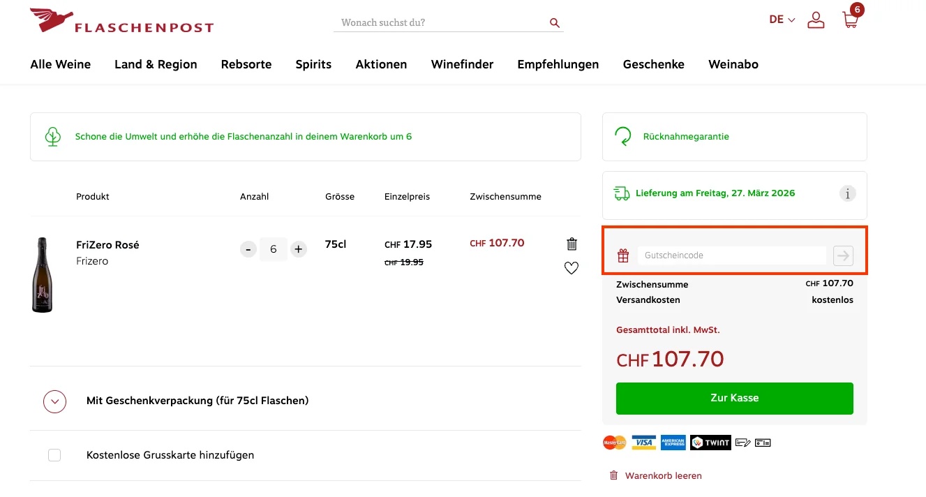 Wie verwendet man den Gutscheincode? - Flaschenpost