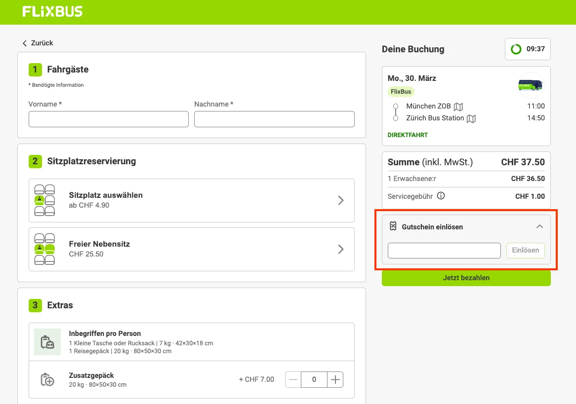 Wie verwendet man den Gutscheincode? - FlixBus