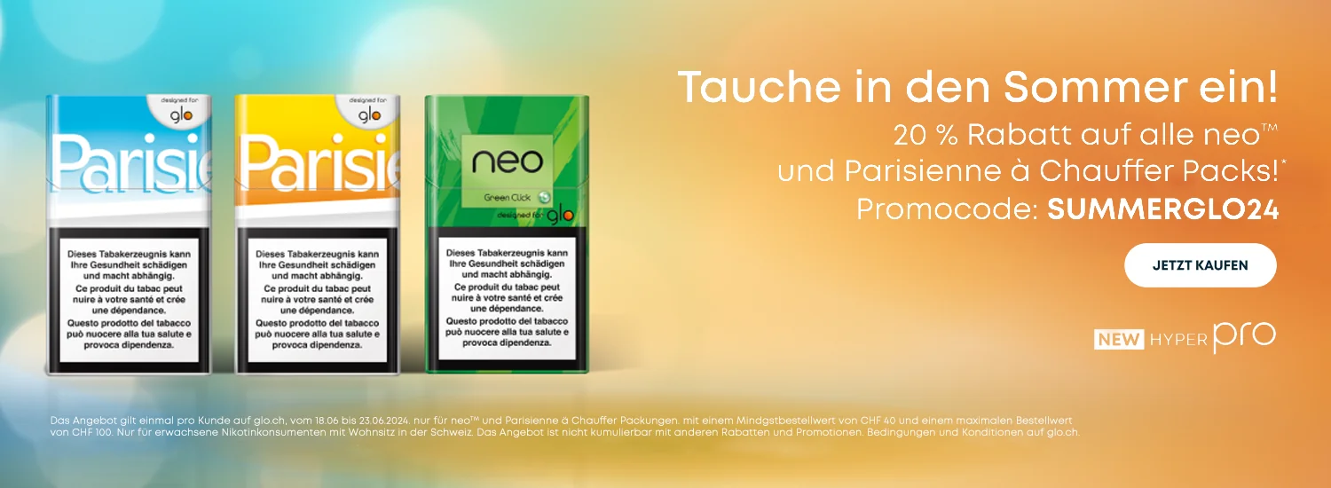 Nachweis des Gutscheins - glo - Glo Gutschein: [[20 % Rabatt]] auf neo und Parisienne à Chauffer Packs