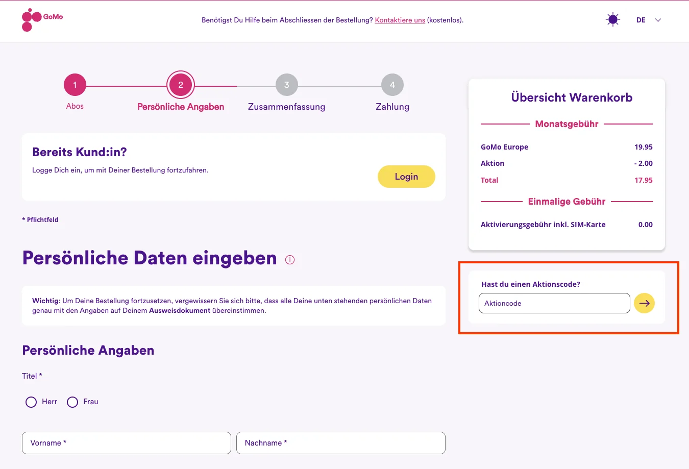 Wie verwendet man den Gutscheincode? - GoMo