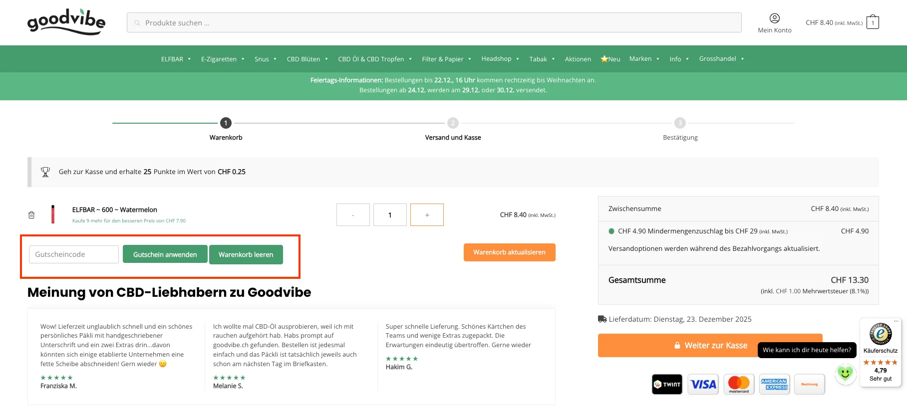 Wie verwendet man den Gutscheincode? - goodvibe