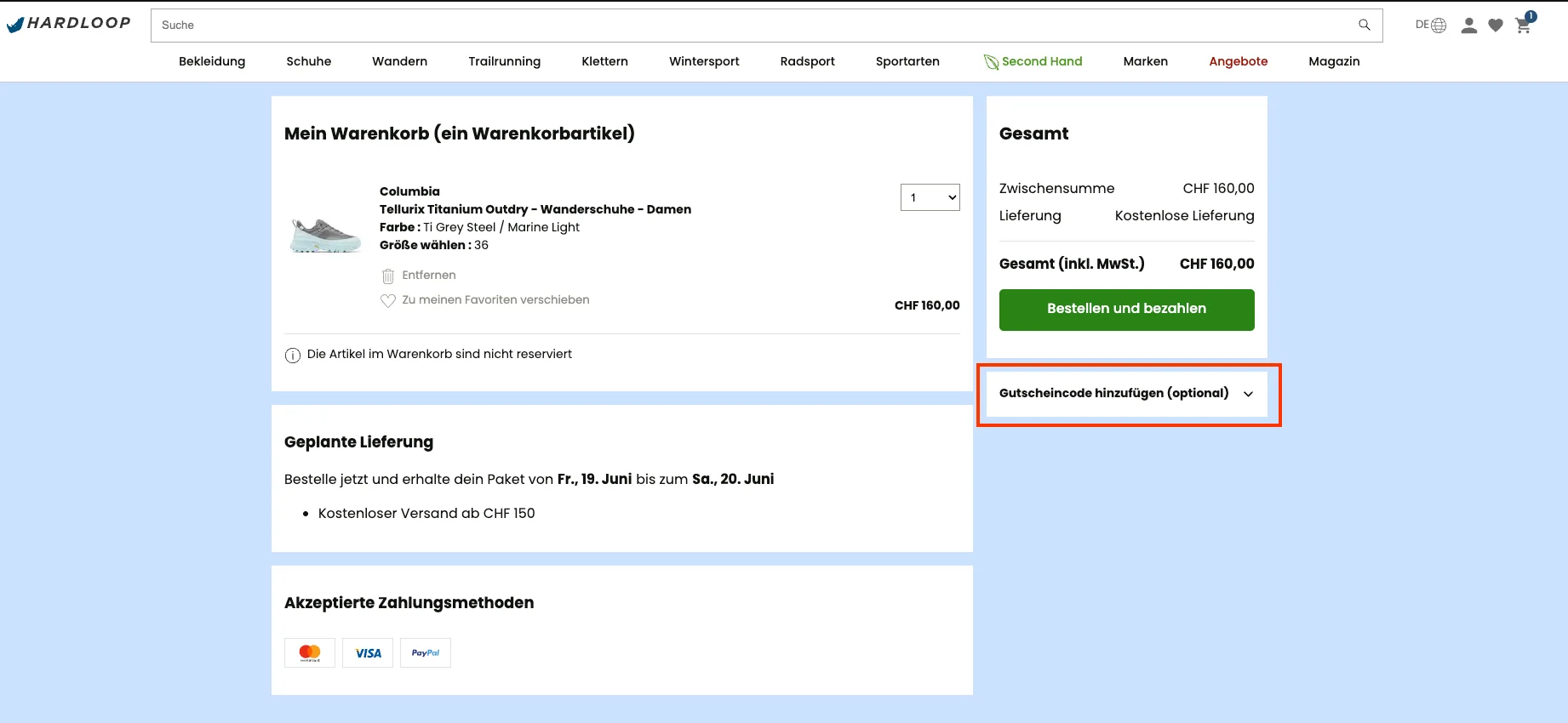 Wie verwendet man den Gutscheincode? - Hardloop