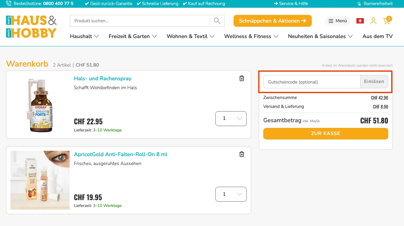 Wie verwendet man den Gutscheincode? - Haus und Hobby