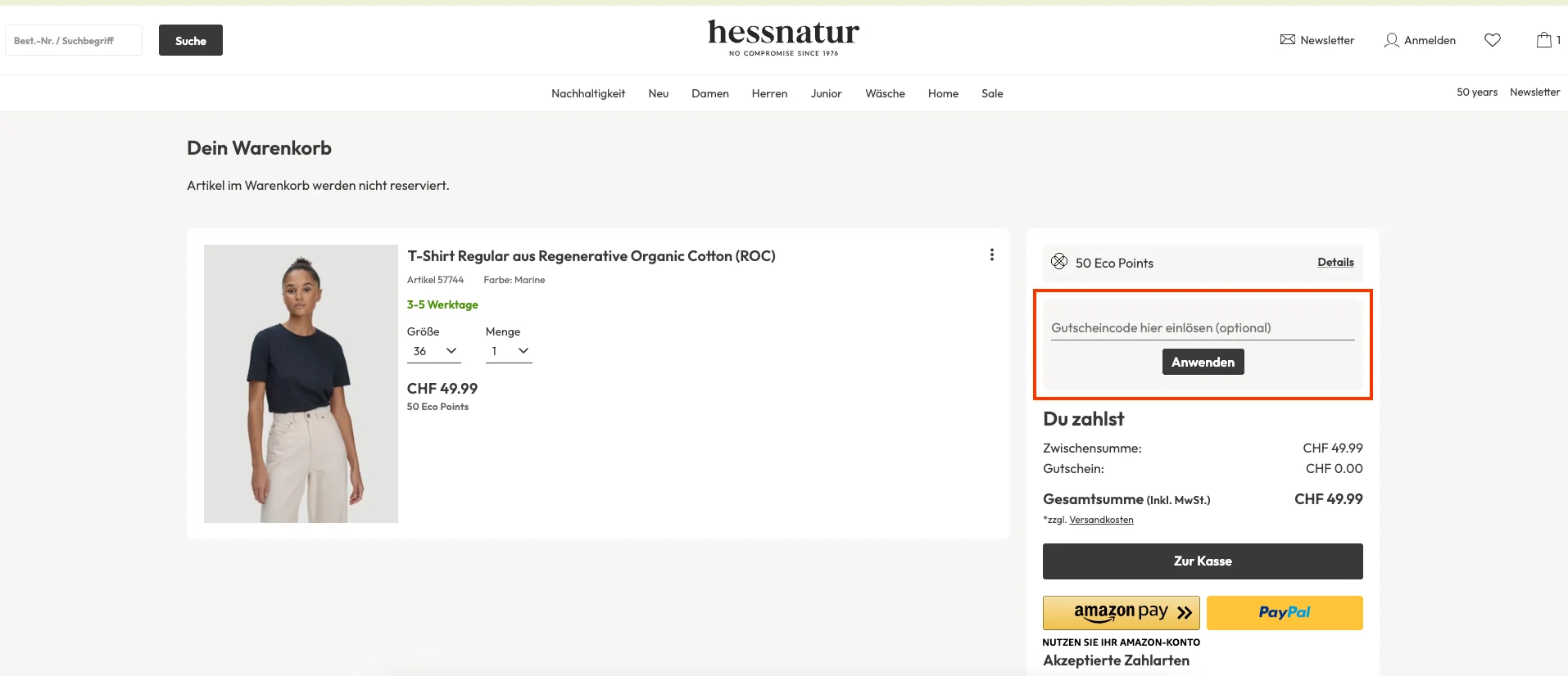 Wie verwendet man den Gutscheincode? - Hessnatur