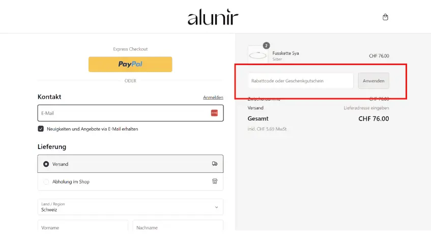 Wie verwendent man einen Gutscheincode von Alunir