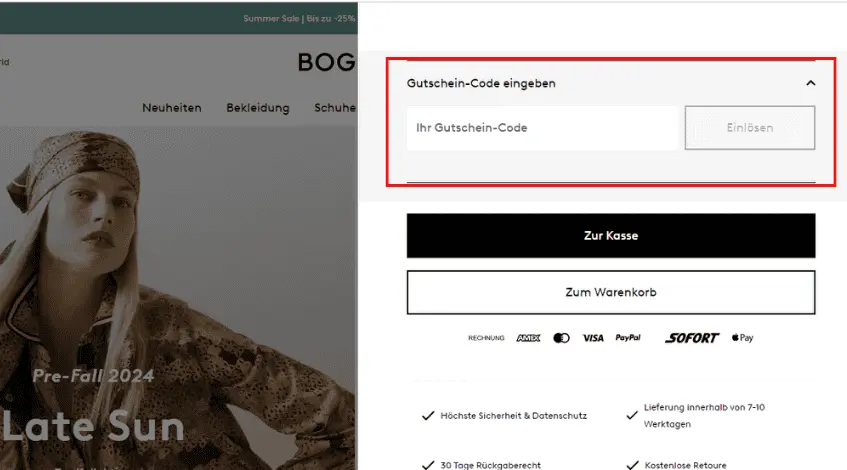 Wie verwendent man einen Gutscheincode von Bogner