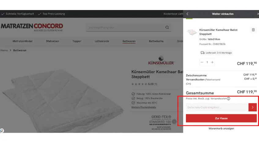 Wie verwendent man einen Gutscheincode von Matratzen Concord