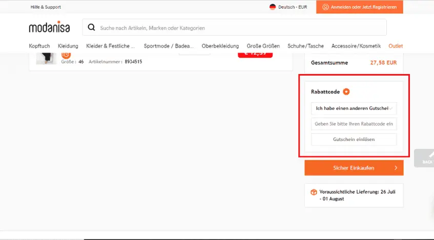 Wie verwendent man einen Gutscheincode von Modanisa