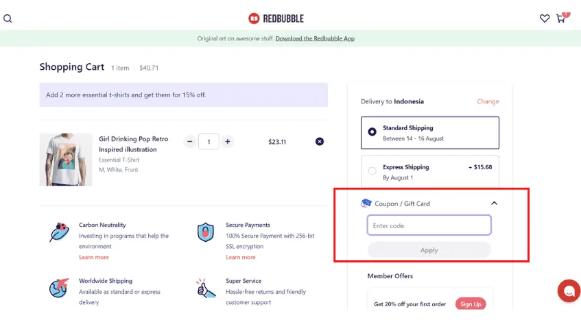Wie verwendent man einen Gutscheincode von Redbubble