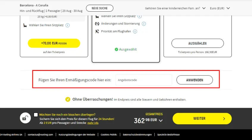 Wie verwendent man einen Gutscheincode von Vueling