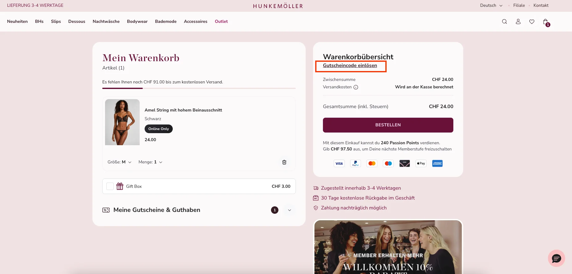 Wie verwendet man den Gutscheincode? - Hunkemöller