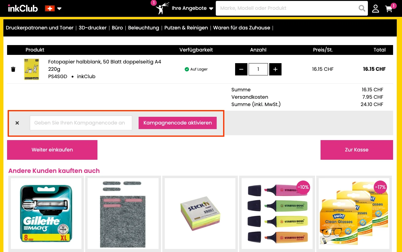 Wie verwendet man den Gutscheincode? - Inkclub