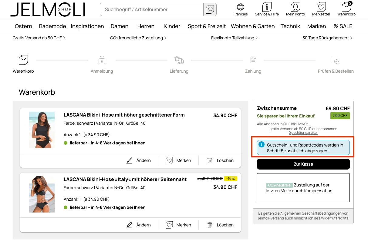 Wie verwendet man den Gutscheincode? - Jelmoli 