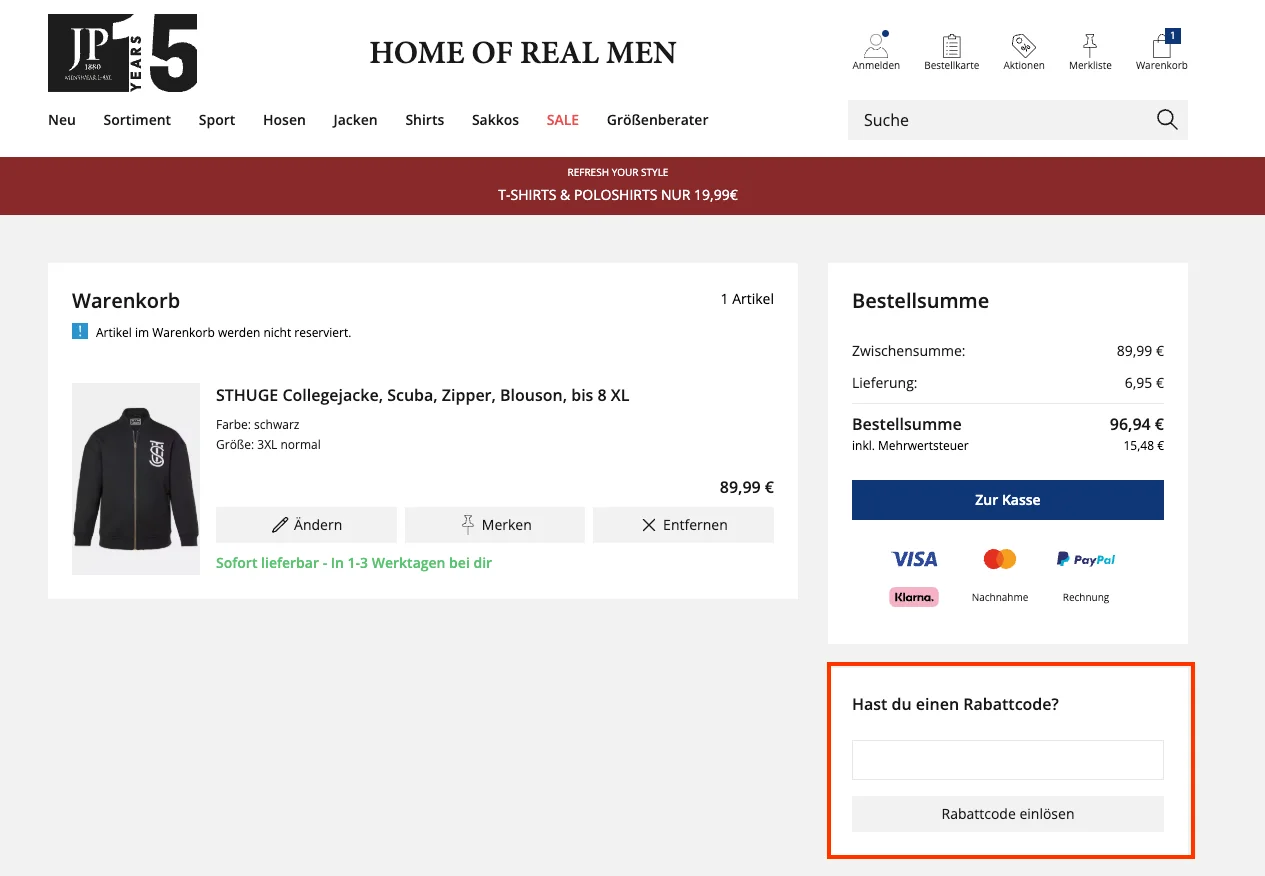 Wie verwendet man den Gutscheincode? - JP1880