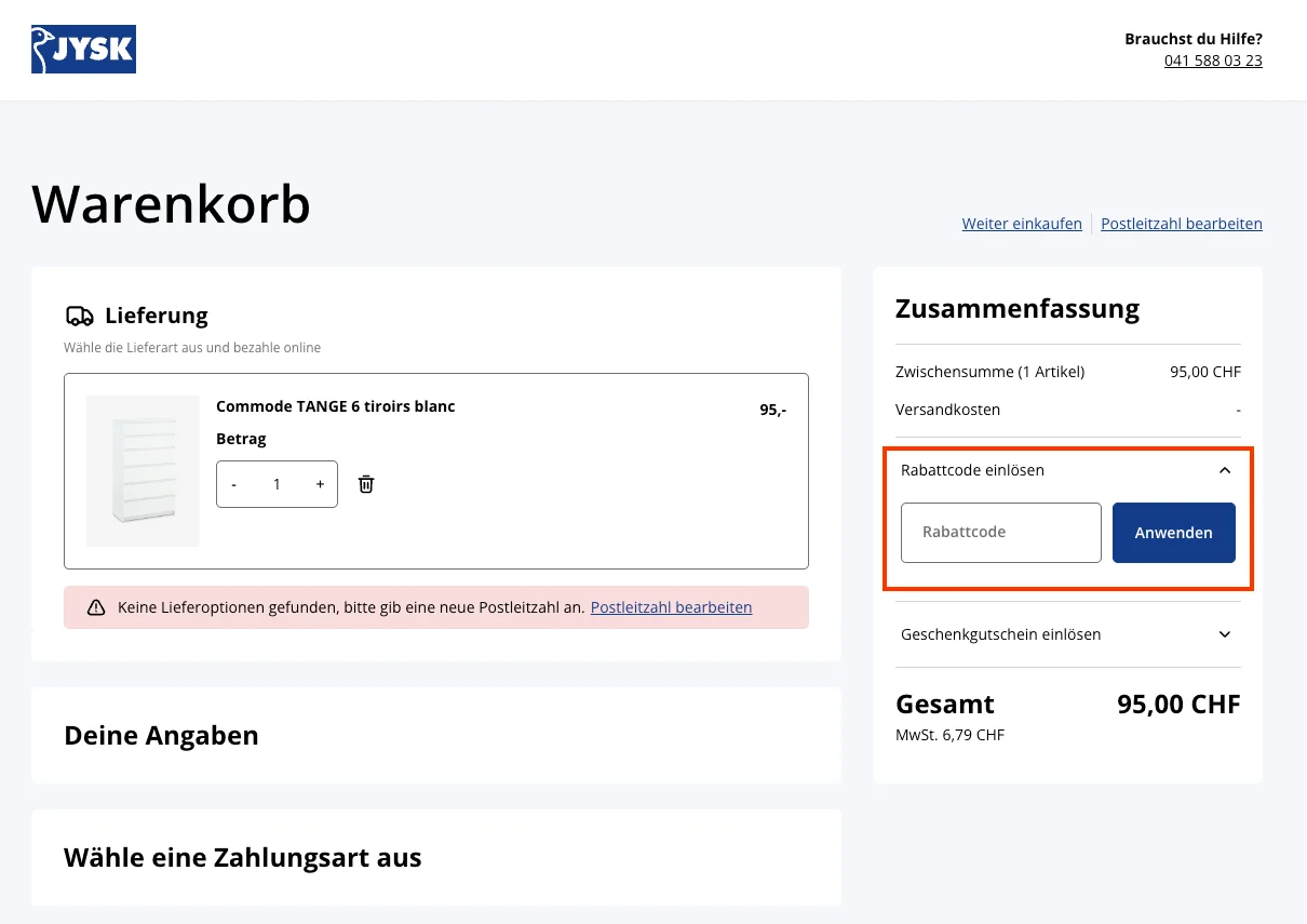 Wie verwendet man den Gutscheincode? - JYSK