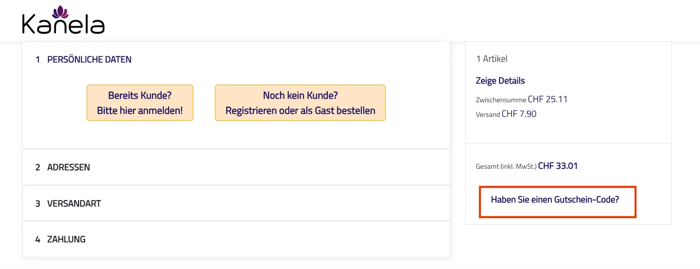 Wie verwendet man den Gutscheincode? - Kanela