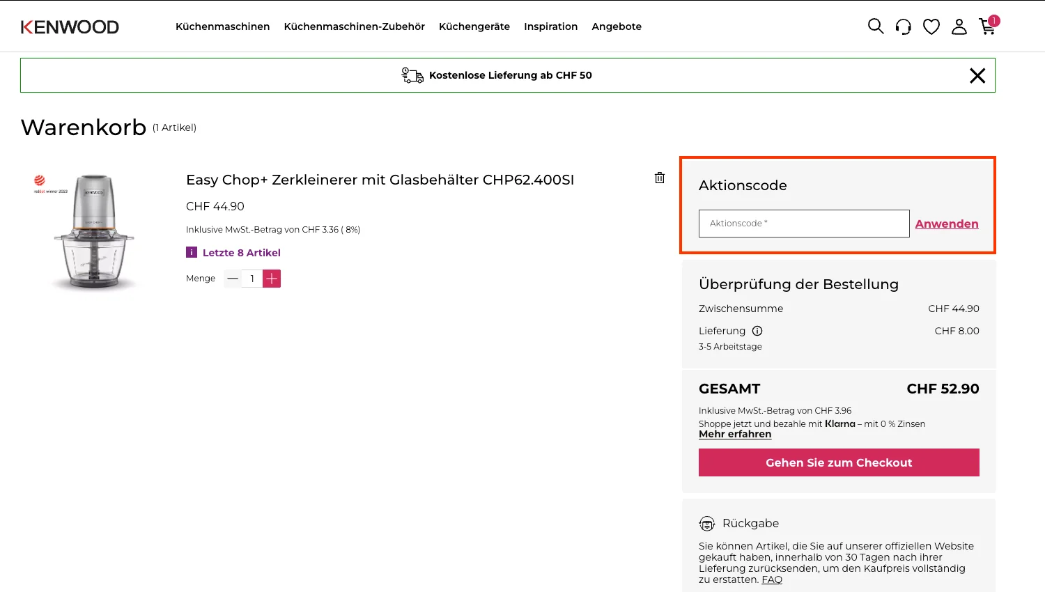 Wie verwendet man den Gutscheincode? - Kenwood