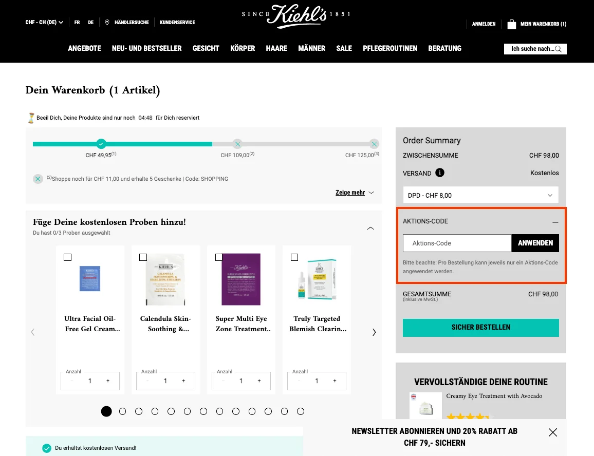 Wie verwendet man den Gutscheincode? - Kiehl's