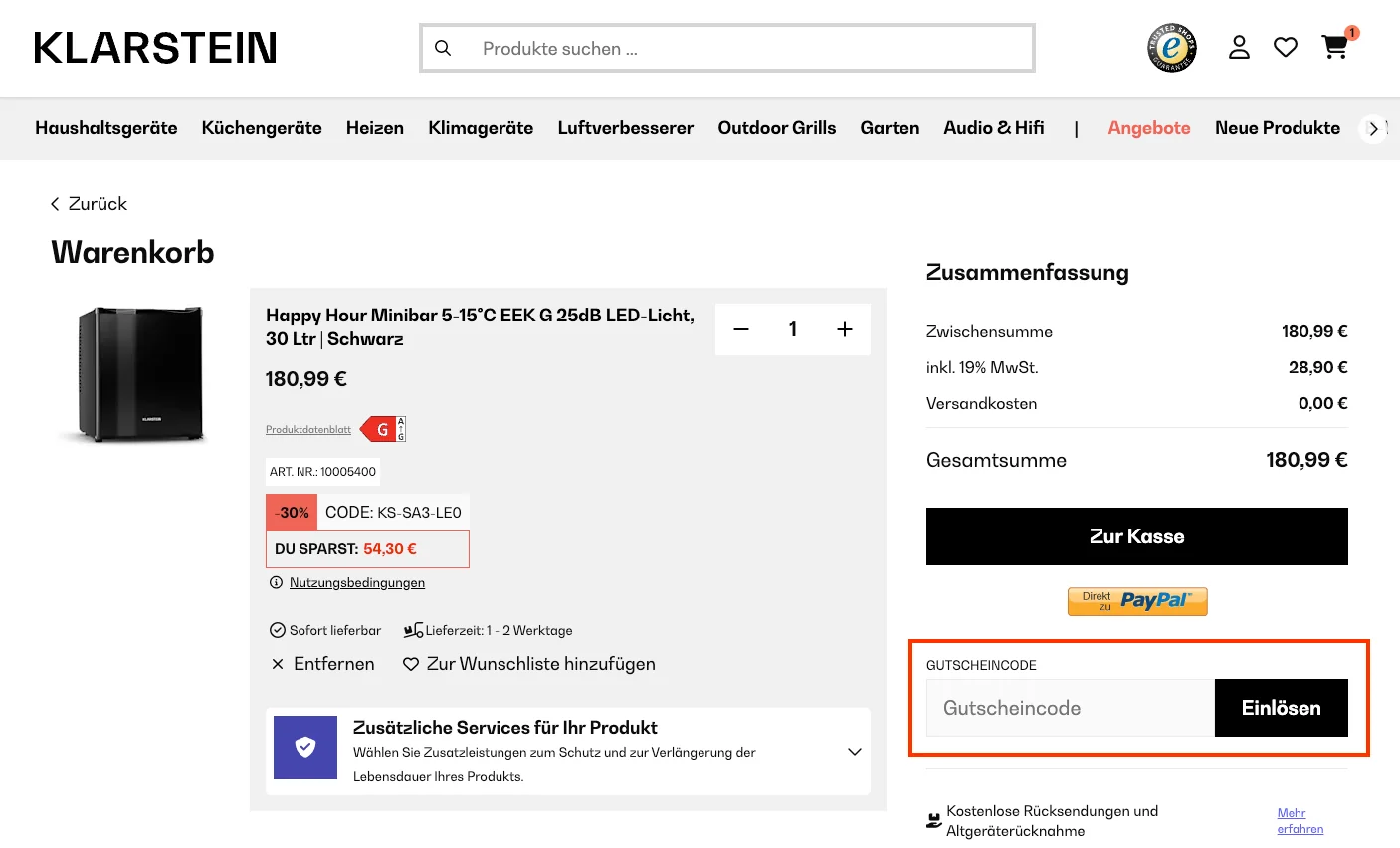 Wie verwendet man den Gutscheincode? - Klarstein
