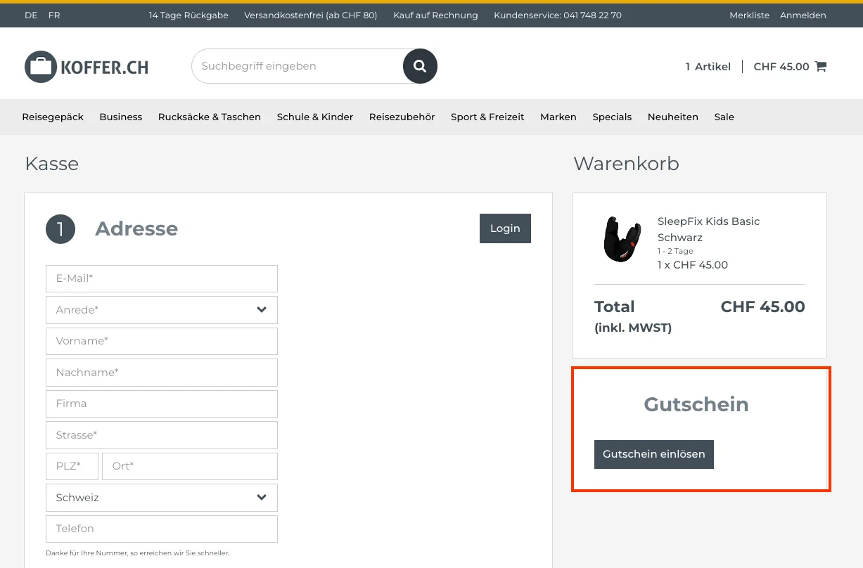 Wie verwendet man den Gutscheincode? - Koffer