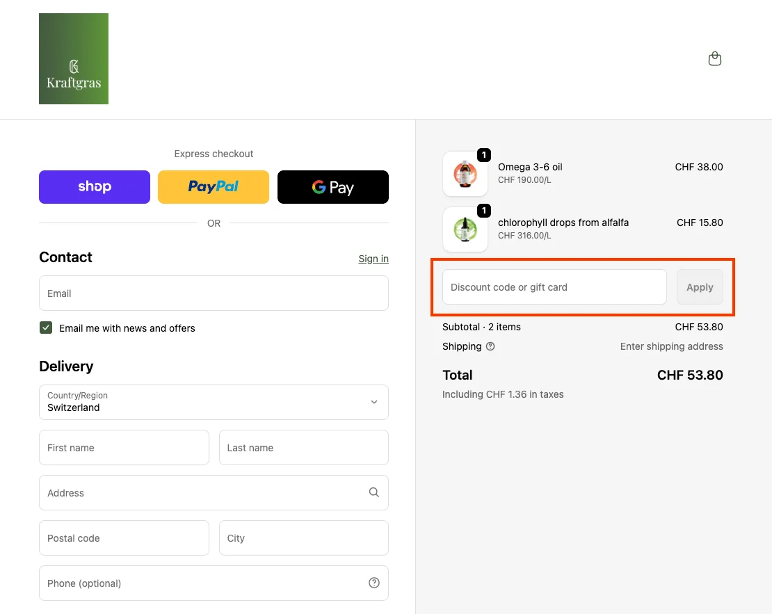 Wie verwendet man den Gutscheincode? - Kraftgras