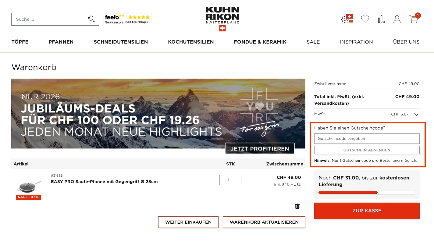 Wie verwendet man den Gutscheincode? - Kuhn Rikon